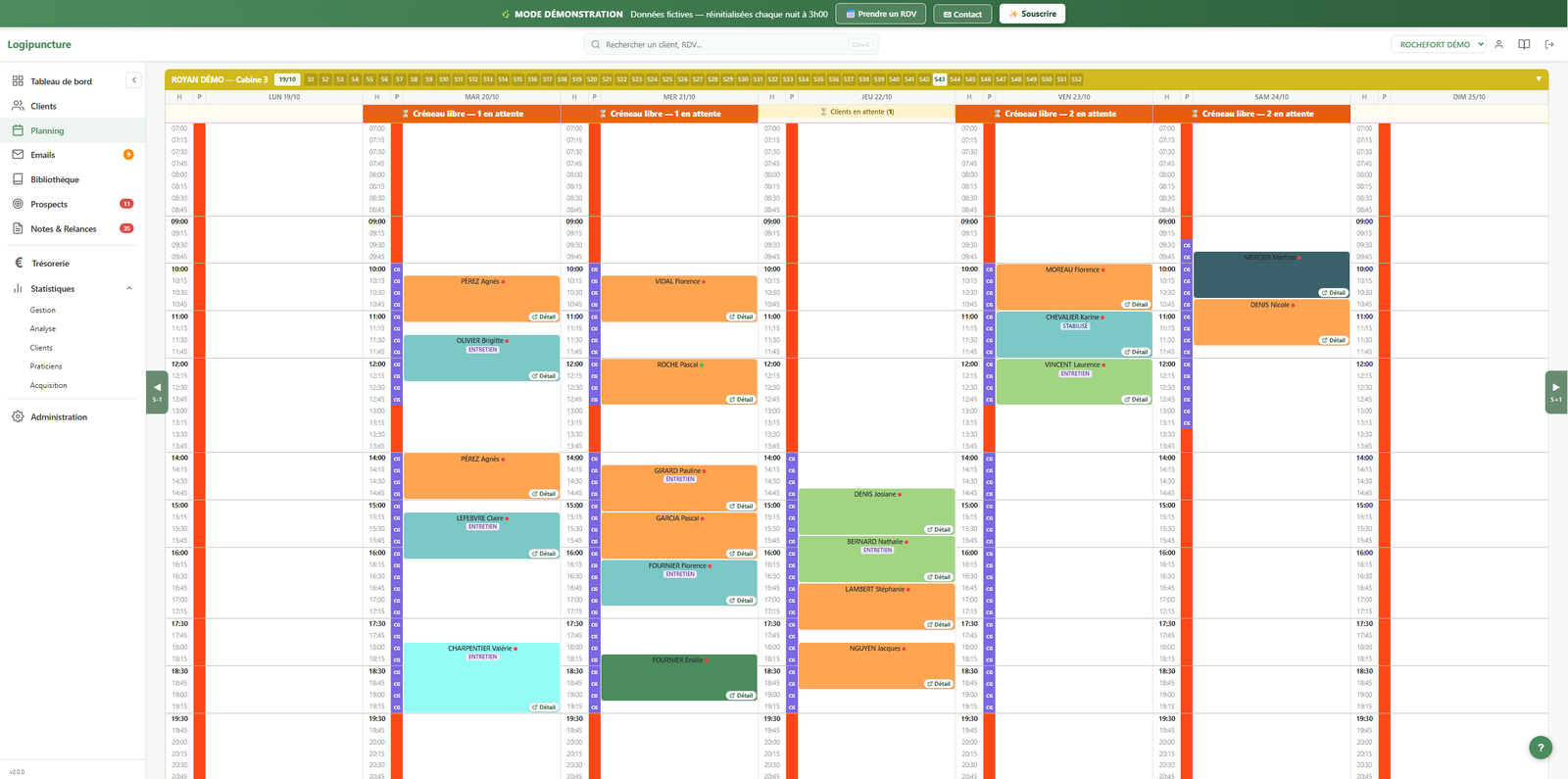 Planning multi-praticiens du logiciel Logipuncture
